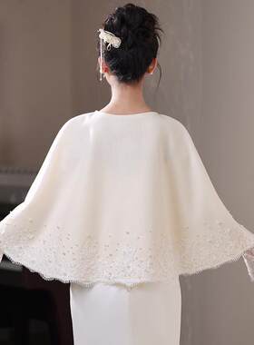 新娘披肩结婚礼服披肩女春秋冬季保暖斗篷披风外搭毛披肩