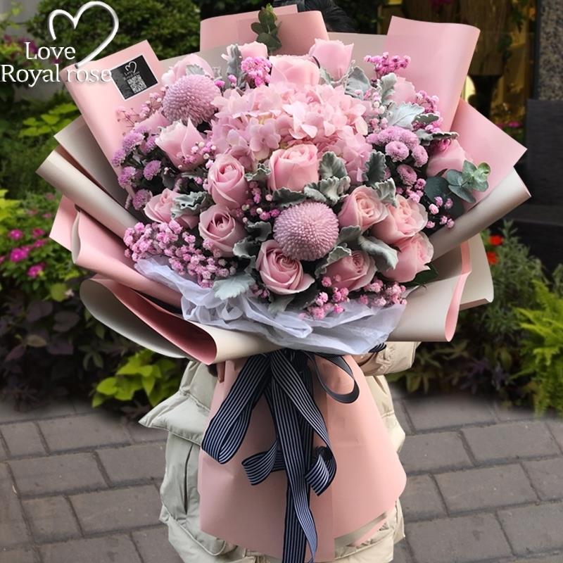 杭州鲜花速递同城玫瑰花郁金香绣球花束爱人女友生日订花送花上门
