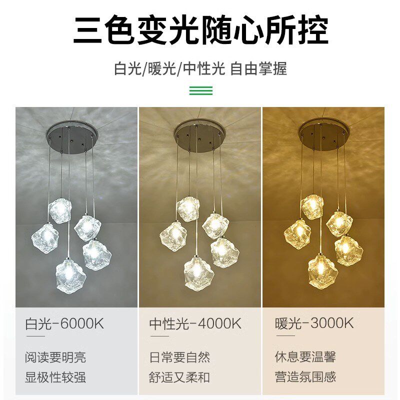 楼梯吊灯长吊灯简约现代网红创意冰块玻璃公寓复式loft挑空客厅灯