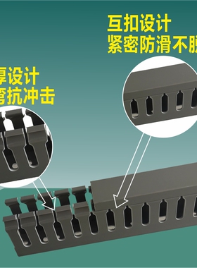 PVC阻燃绝缘全封闭无齿灰色正料线槽配电柜加厚新料明装封口6080