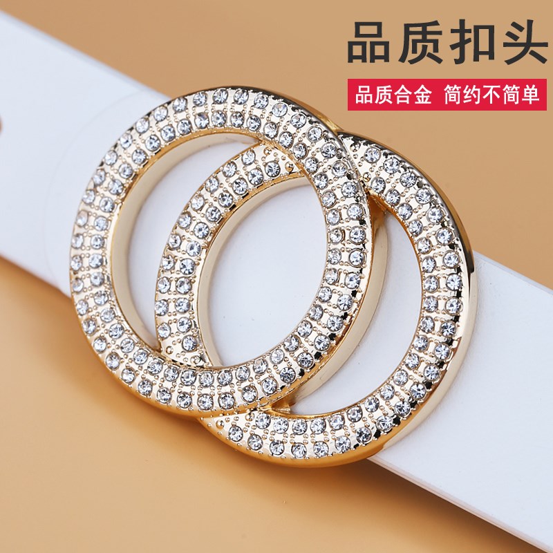 头层牛皮皮带女真皮平滑扣女士腰带头层牛皮时尚百搭白色裤带女生
