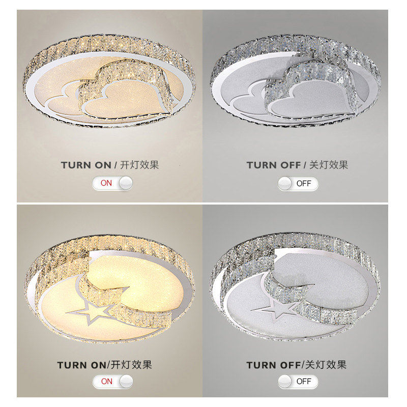 圆形水晶卧室灯星月婚房简约现代大气温馨灯具主卧室灯吸顶灯心形