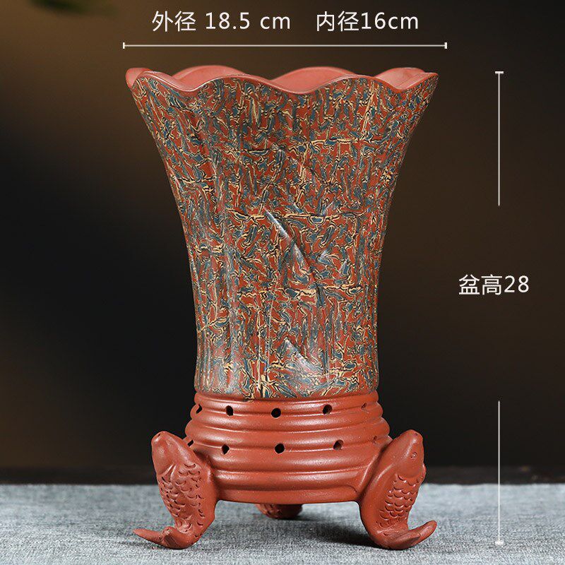 精品紫砂花盆兰花盆创意高花盆墨兰建兰蕙兰桌面中式复古专用盆