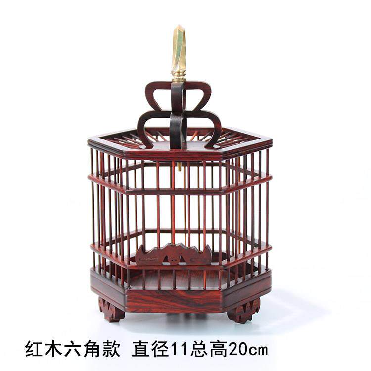 大号红木大红酸枝六角形实木螽斯笼子爬行鸣虫笼子收藏送礼观赏