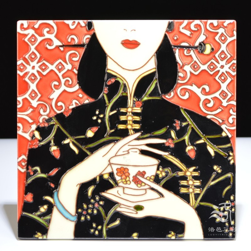 手工陶瓷画瓷板画壁画 新中式少女心桌面装饰品摆件 中国风小礼品