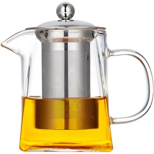茶水分离茶具天圆地方泡茶壶 加厚四方玻璃茶壶耐高温煮茶器套装