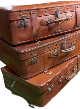 极速老上海老式手提箱旧皮箱 复古摄影道具箱子民国.怀旧老物件