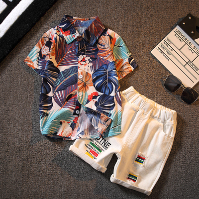 极速80年代港风衬衫儿p童复古花衬衣男童90年代炸街宽松碎花短袖