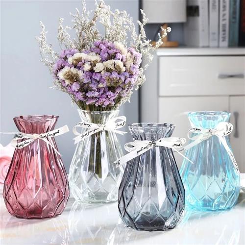 极速欧式玻璃花瓶创n意简约透明水培绿萝植物干花瓶客厅插花桌面