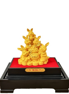 极速绒沙金玉兔招财摆件q 家居装饰品公司办公桌L上商务礼品 沙金