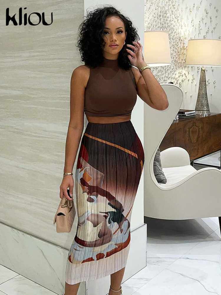 极速Kliou fVintage Print Skirt For Women Aesthetic Color Mat