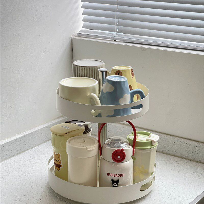 极速双层置物g架台面360度旋转铁艺架厨房调料架多功能收纳盒杯架