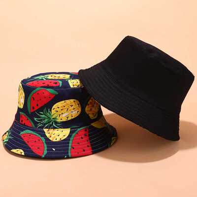 极速New Tropical mPrint Fruit Pattern Fisherman Hat Women Su