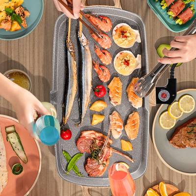 极速韩式电烧烤炉家用无烟t烤肉锅铁板烧不粘烤架室内烤肉盘多功