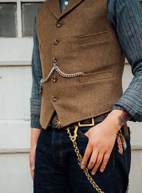 极速Business Mens Suit Vest Lapel V Neck WMool Herringbone C