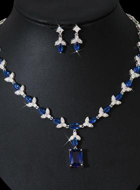 极速项链套装饰品欧美新娘锆石女祖母H绿耳环礼服宝石耳钉款吊坠