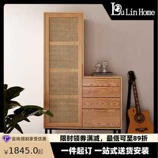 酒店藤木衣柜现代简约白蜡木平开门储物柜北欧民宿推拉门大小衣橱