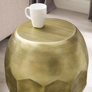 极速新中式圆角几轻奢金色茶边几创意沙I发客厅边角茶几铜鼓凳金