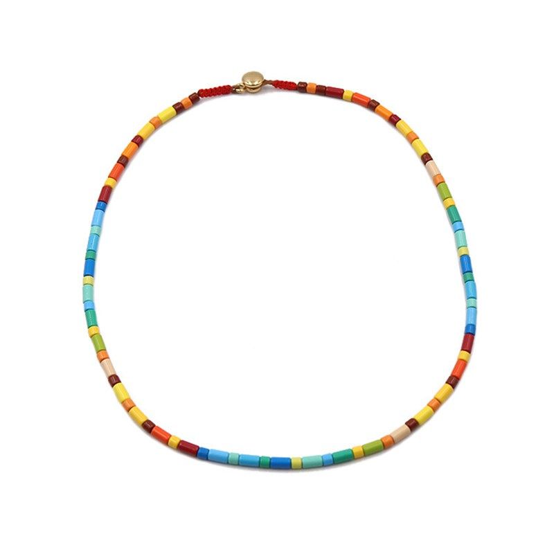 极速一缕瓷项链新款锁骨链夏季彩虹珠子白百何同款V搪瓷彩色糖果
