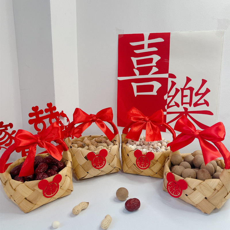 极速早生贵子提篮订结婚r装饰四件套压床摆件婚房模具篮子干果组