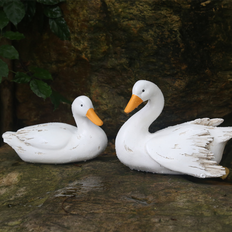 极速户外庭院假山鱼缸水池花园装饰造景仿真动物布T置喷水鸭子摆