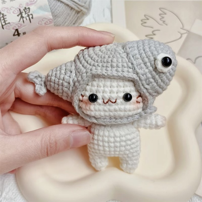 极速毛线钩针可h爱鱼帽子猫咪挂件钥匙扣手工编织diy材料包送闺蜜