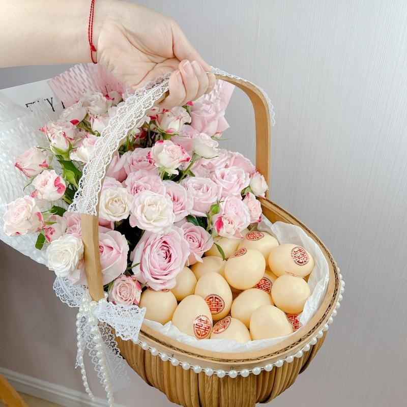 极速鸡蛋花篮坐月子超仙q蕾丝送产妇手提篮子闺蜜生宝水果 DIY节