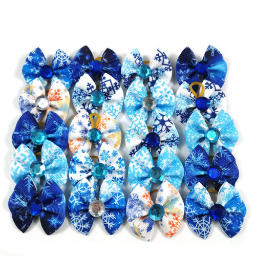 极速10/20/30pcs Cute Puppy Bowknot RubIber Band Shiny Pet Do