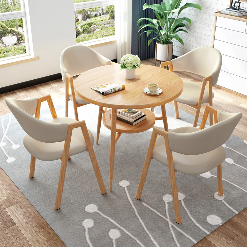极速新品谈判休息区休闲接待洽谈桌E椅组合家用餐桌小户型原木圆