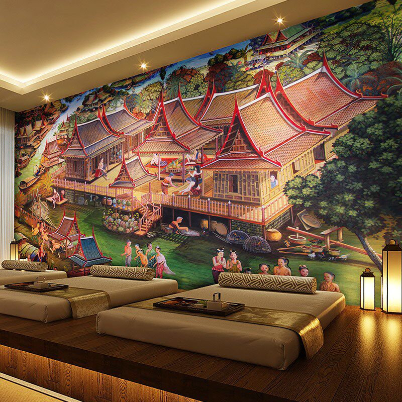 极速泰国东南亚风格背o景墙壁布泰式装饰画墙壁装修画定制壁画墙,家装主材,定制壁画,淘宝优惠券,粉丝福利购,淘宝优惠卷