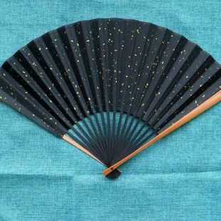 极速95寸18g方仿古水磨玉竹折扇黑色竹芯洒金宣纸扇面文玩文人扇