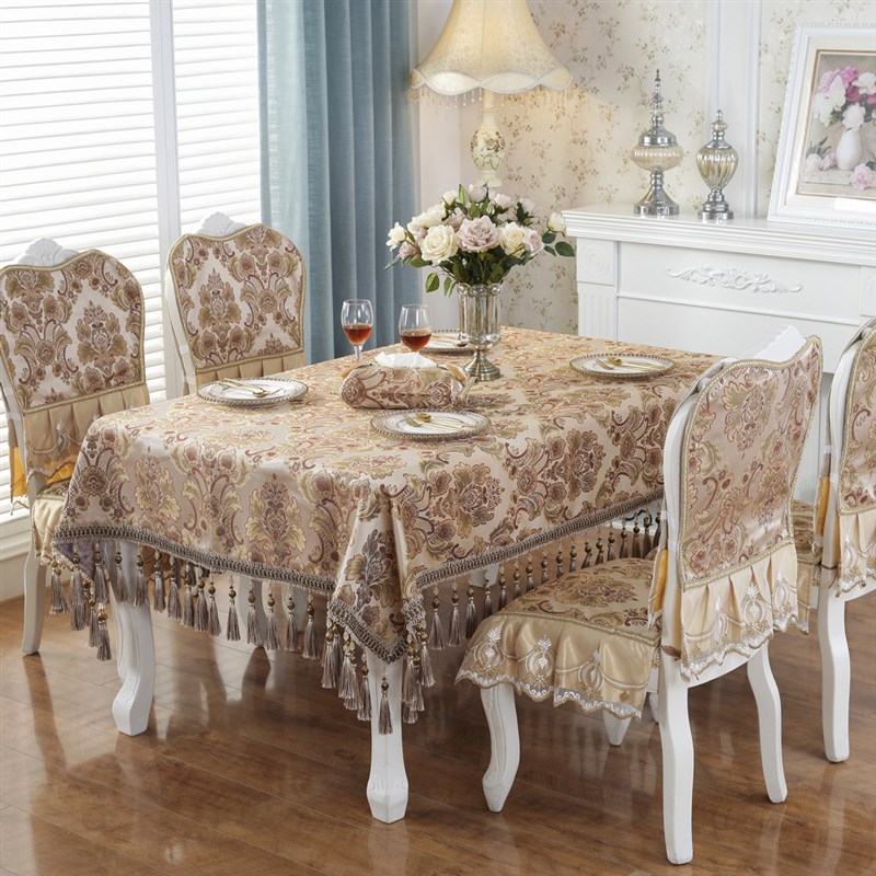 极速欧式珠帘台布现代奢华t家用酒店用西式餐桌桌布椅套罩椅垫提