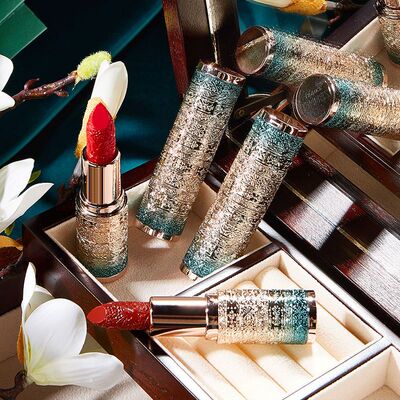 极速高颜值国风丝绒哑光雕花口红雾面防水持O久不易沾杯不易掉色