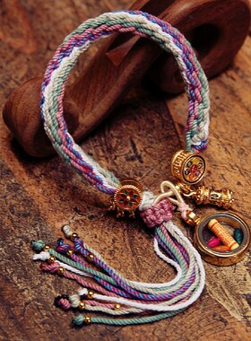 极速七夕b复古风藏式唐卡手绳 嘎乌盒手镯环彩色手链民族风扎基绳