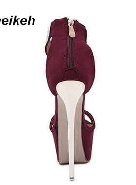 极速Aneikeh Ankle Strap Heels PlBatform Sandals Party Shoes