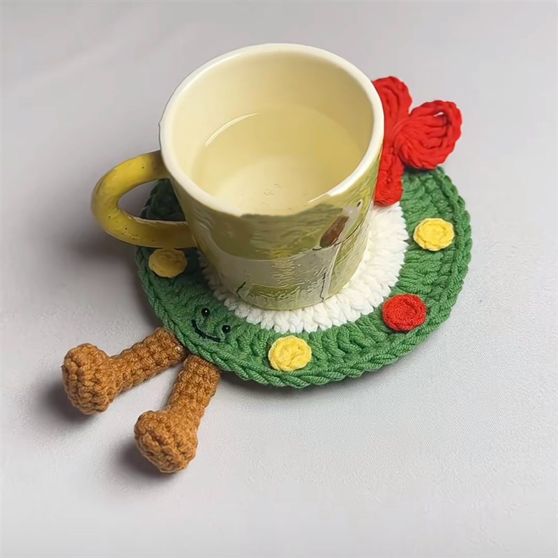 极速圣诞c手工自制diy材料包编织老师花环圣诞树杯垫隔热垫毛线钩