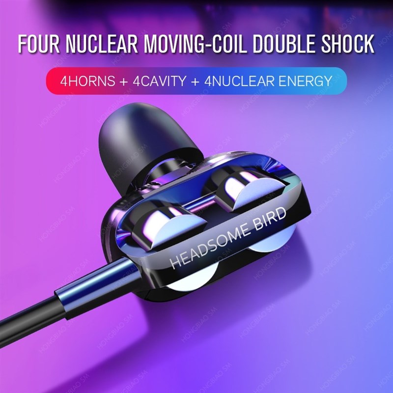 极速quad core doubnle action ring heavy bass earphone wire c