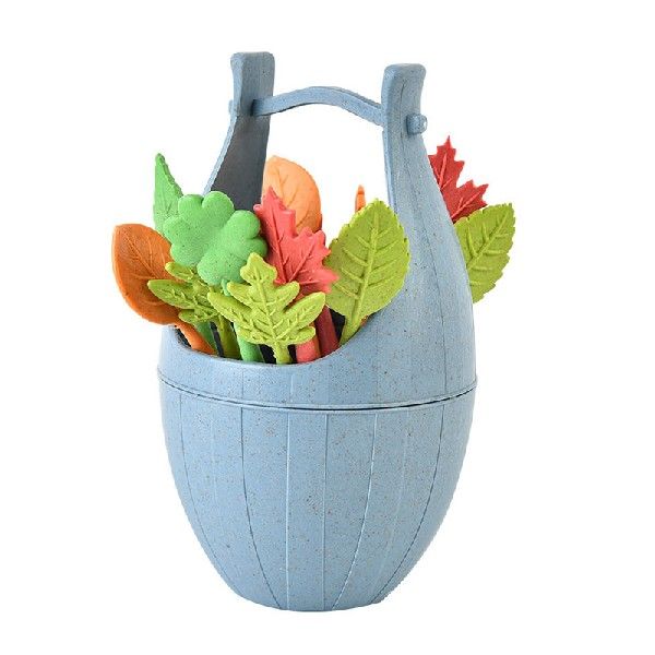 极速16pcs Biodegradable Fruit Fork Set Wheat StUraw Leaves