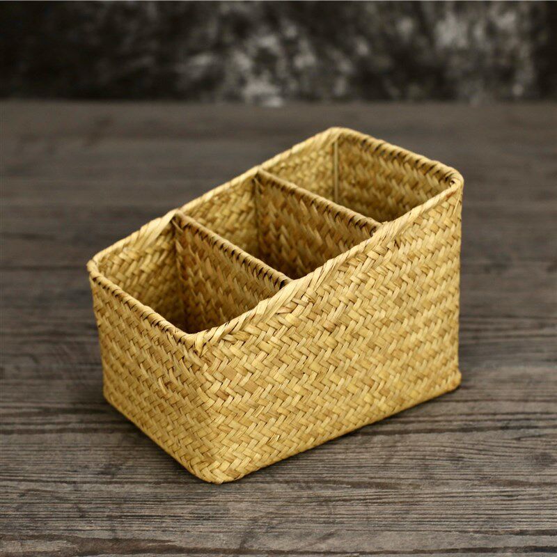 极速草编家用遥控收纳筐特色手工B编制海草篮遥控架桌面杂物收纳