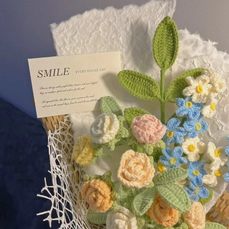 极速复古风小众手工编织多头玫瑰花束diyM材料包自制毛线勿忘我混