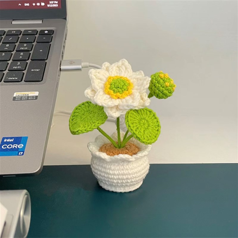 极速荷花郁金香仙人掌小盆t栽摆件向日葵手工编织花束diy材料包钩