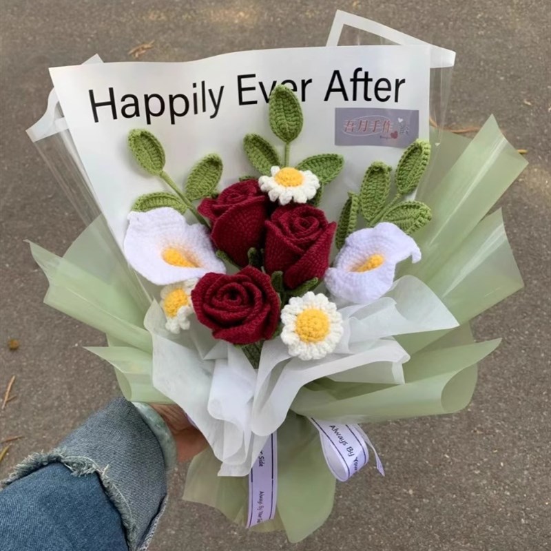 极速情人节礼物diy手工编织花束复古玫瑰L材料自制毛线钩织成品送