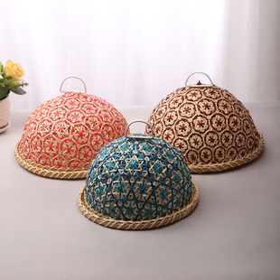 极速手工竹编果盘面包筐创意圆形带盖防虫筐花式餐V桌罩馒头筐酒