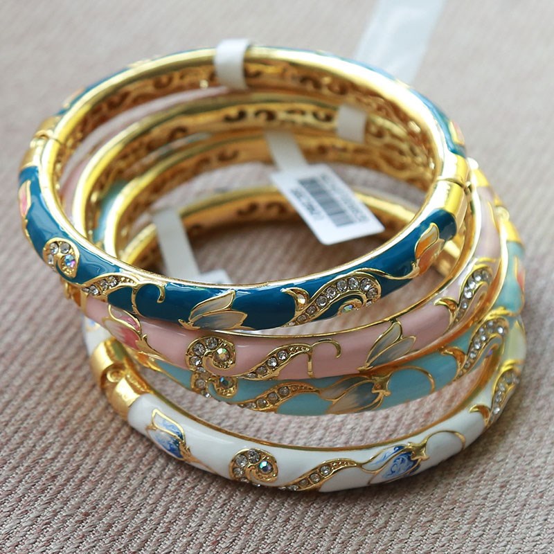 极速镶钻荷花细手镯小巧双层合金开口镯J子镂空古典风送女友母亲