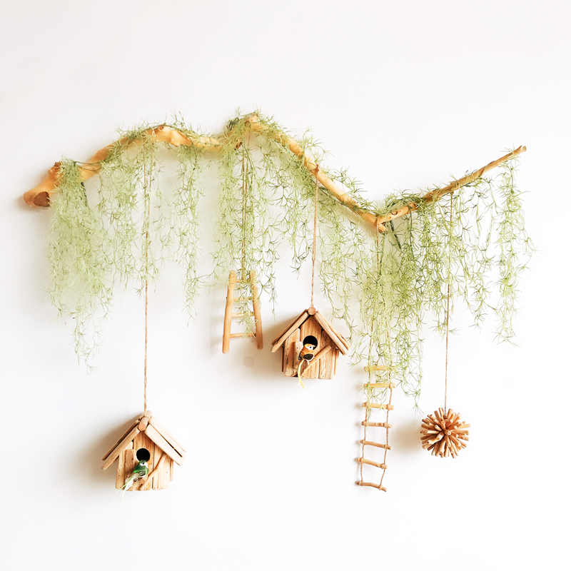 极速天然原木g乡村鸟窝树枝美式麻绳装饰挂饰幼儿园森系墙壁挂植