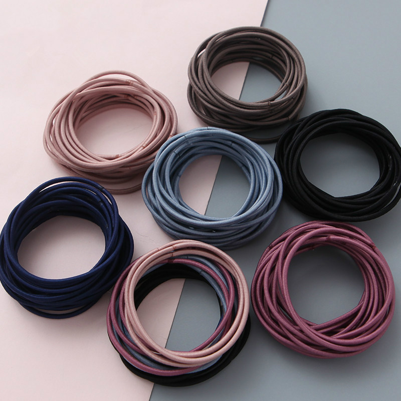 极速100Pcs Thin Black Csolorful Nylon Elastic Hair Bands tai