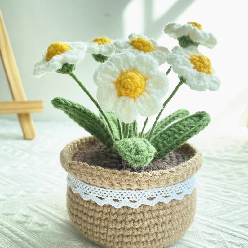 极速手工编织DIY郁金香小雏菊盆栽花束毛线钩Q织材料包自制摆件永