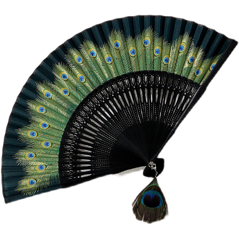极速中国风孔雀扇竹扇羽毛古典工艺女舞蹈汉O服挂坠复古日用绫绢