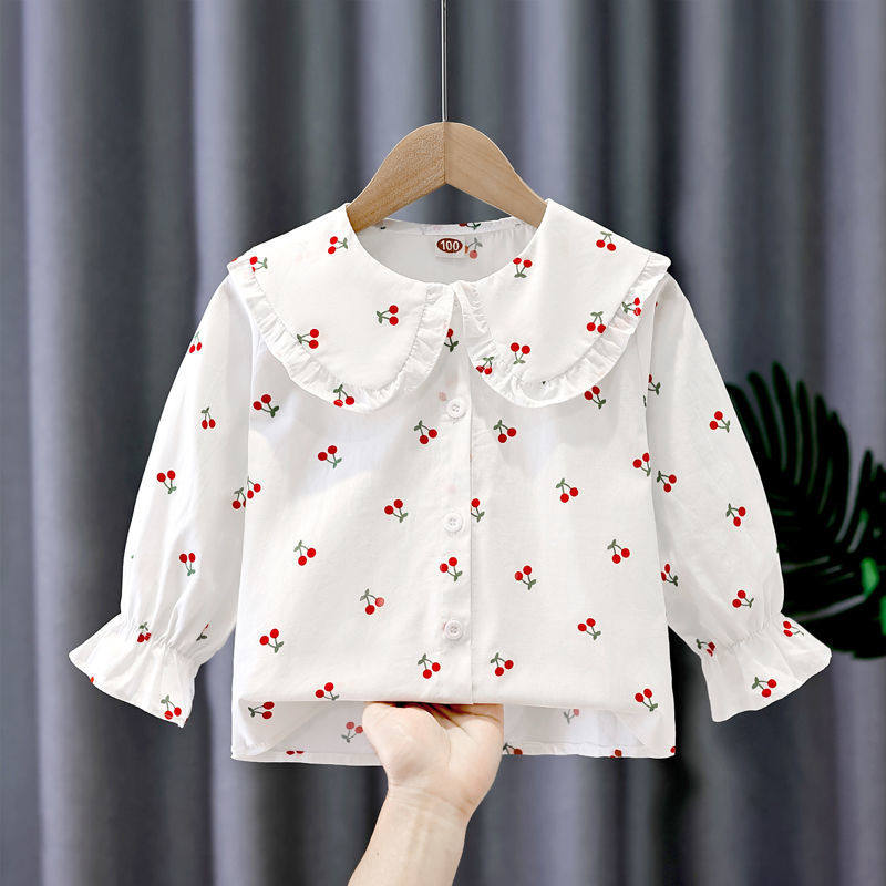 极速女童衬e衫新款洋派童装春秋装韩版薄款衬衫娃娃领中小童长袖