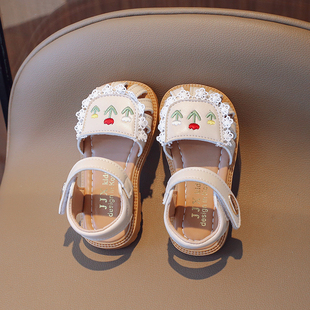 公主鞋 女童夏季 软底0 儿童 新品 2岁婴儿绣花学步鞋 宝宝包头f凉鞋
